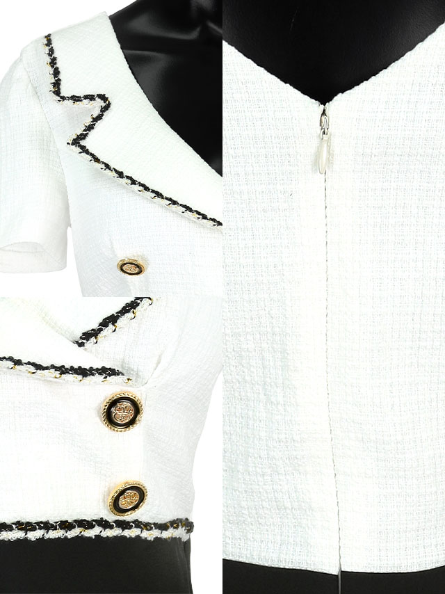 半袖テーラードカラー切り替えモノトーンガーリーフレアミニドレスの商品詳細