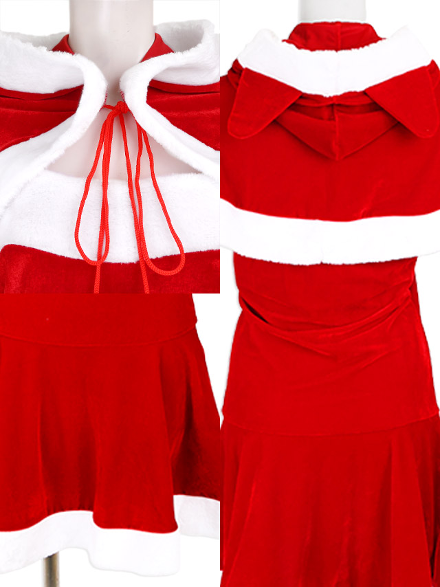 3点set ねこ耳ケープ付きサンタコスチュームの商品詳細