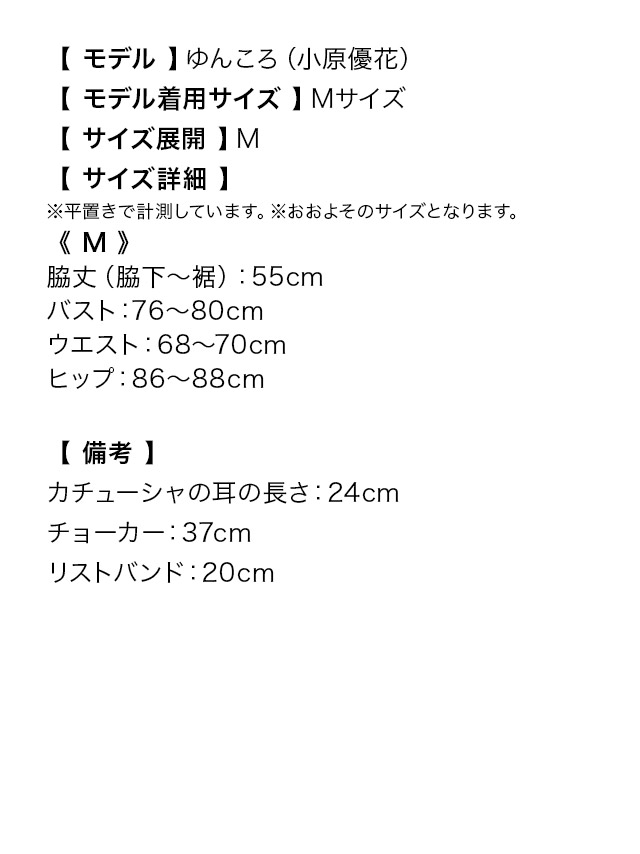 エナメル×レースセクシーバニーコスチュームセットのサイズ表
