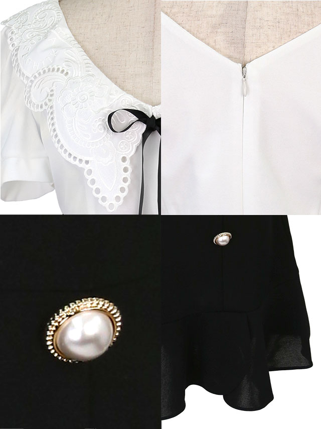刺繍レース襟ガーリースタイル半袖フレアミニドレスの商品詳細1