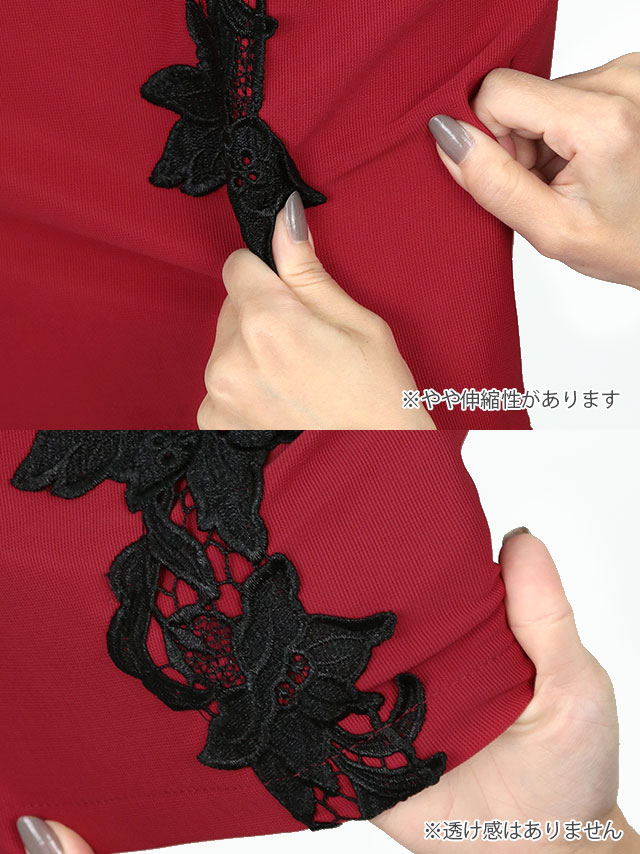 刺繍レースチョーカーネックデザインワンショルダータイトミニドレスの商品詳細2