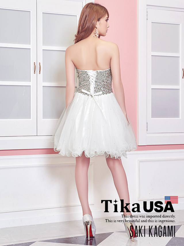高品質USAドレス ゴージャスビジューフレアチュールベアミニドレス
