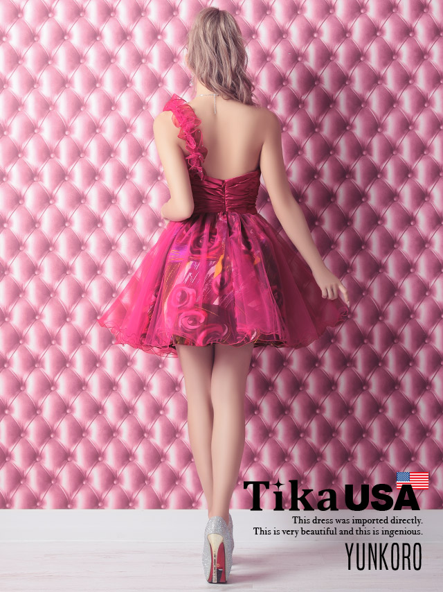 高品質USAドレス ふわふわワンショルダーフラワーデザインチュールミニドレス