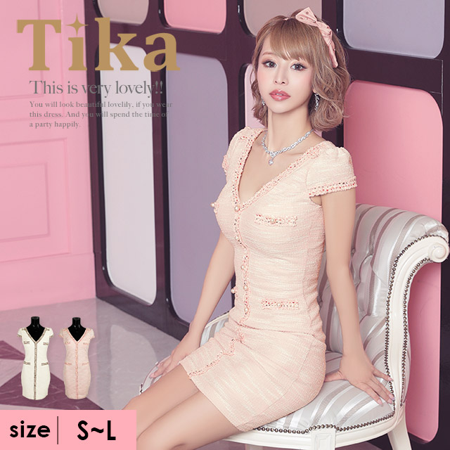韓国ドレス] ツイードタイトミニドレス (Sサイズ～Lサイズ) (門りょう