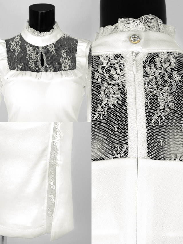レディスタイルフラワー刺繍レースタイトスリット袖ありドレスの商品詳細1