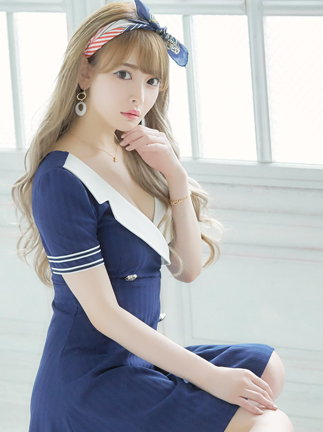 韓国ドレス 襟付きカシュクールダブルボタンバイカラーフレアミニドレス