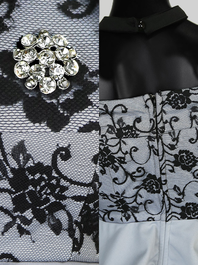 オフショルチョーカーネック刺繍フラワーペプラムタイトミニドレス