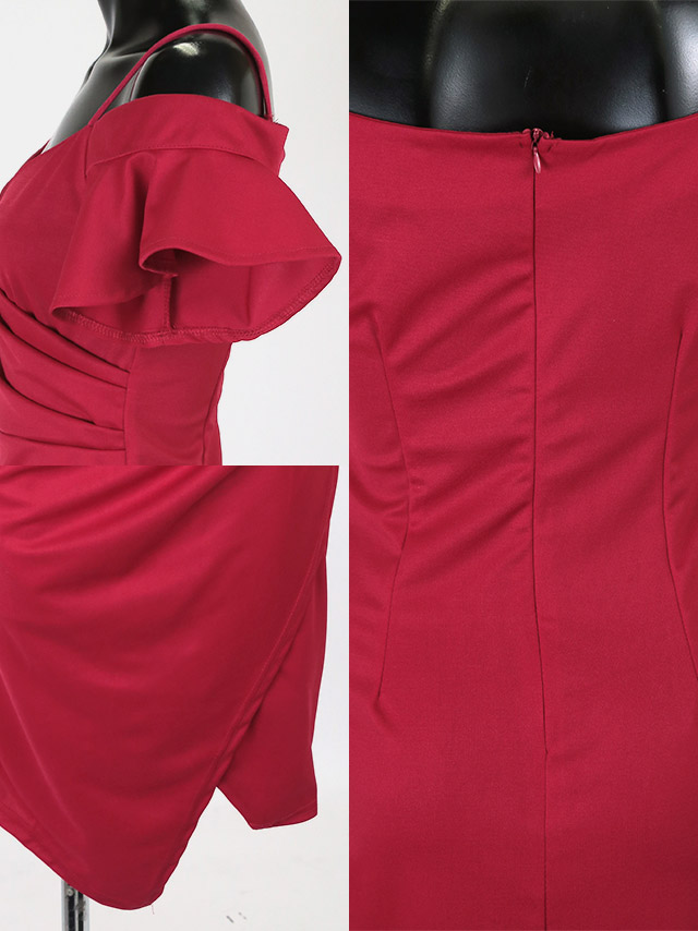 オープンショルダーワンカラータイトラップミディアムドレスの商品詳細