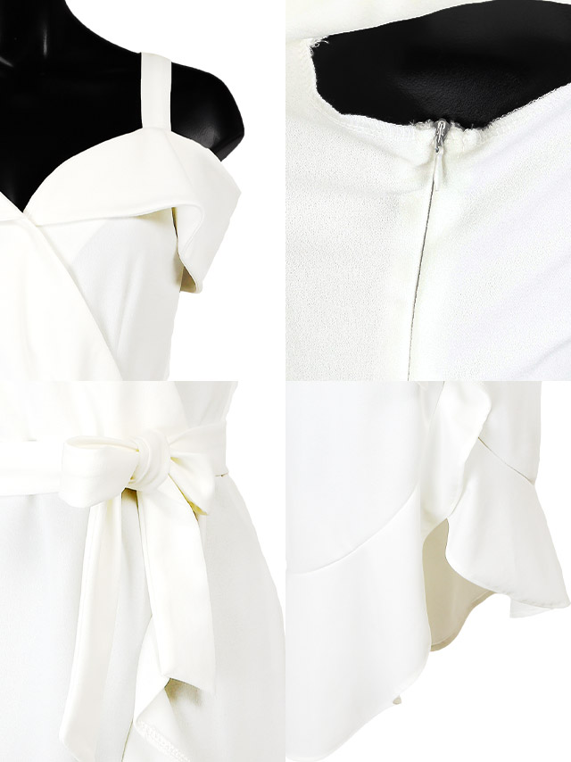 ウエストリボンオープンショルダーラップ風スカートミニドレス商品詳細 ディテール