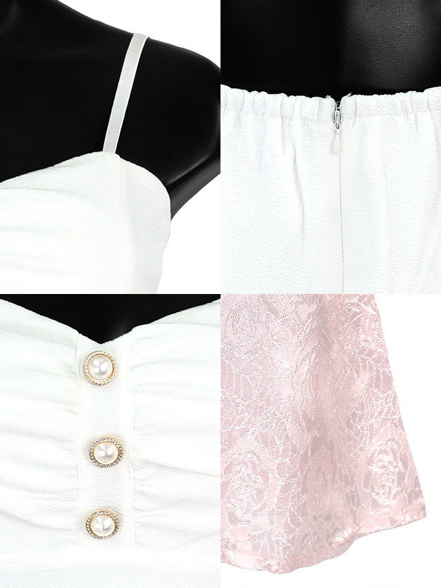 ギャザーキャミ切り替えフラワー刺繍レースフレアミニドレスの商品詳細
