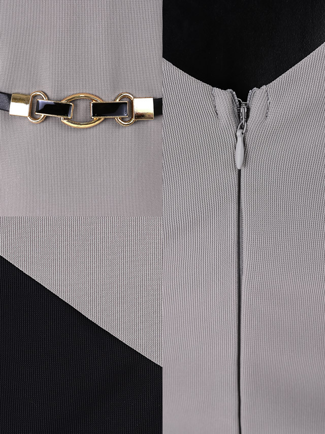 バイカラーアシメントリースカートデザインベルト付きタイトミニドレス