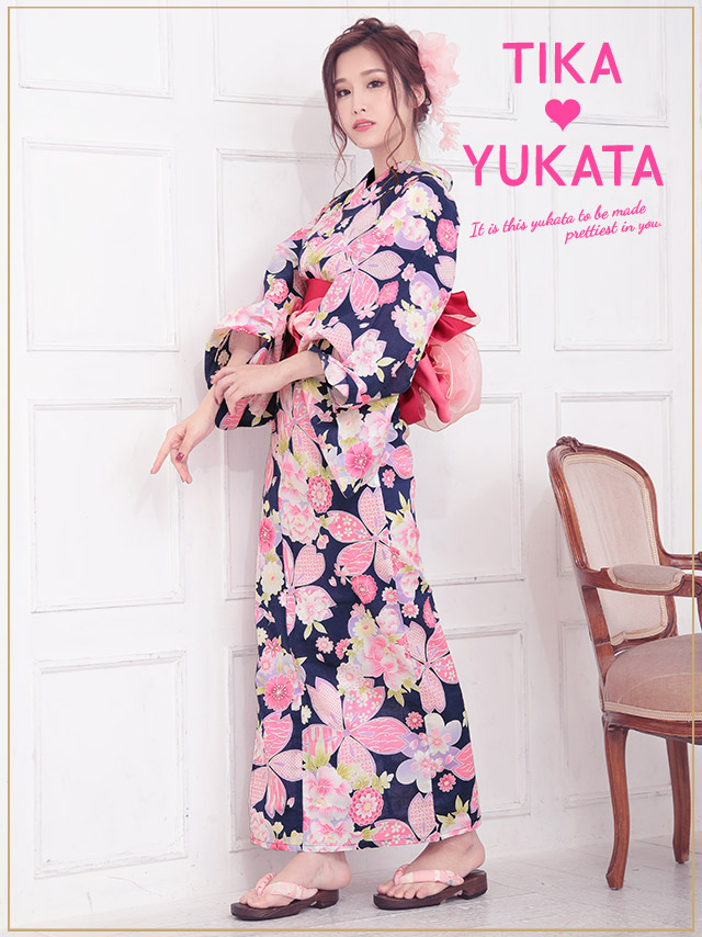 古典桜×小花柄 ゆかた3点セット